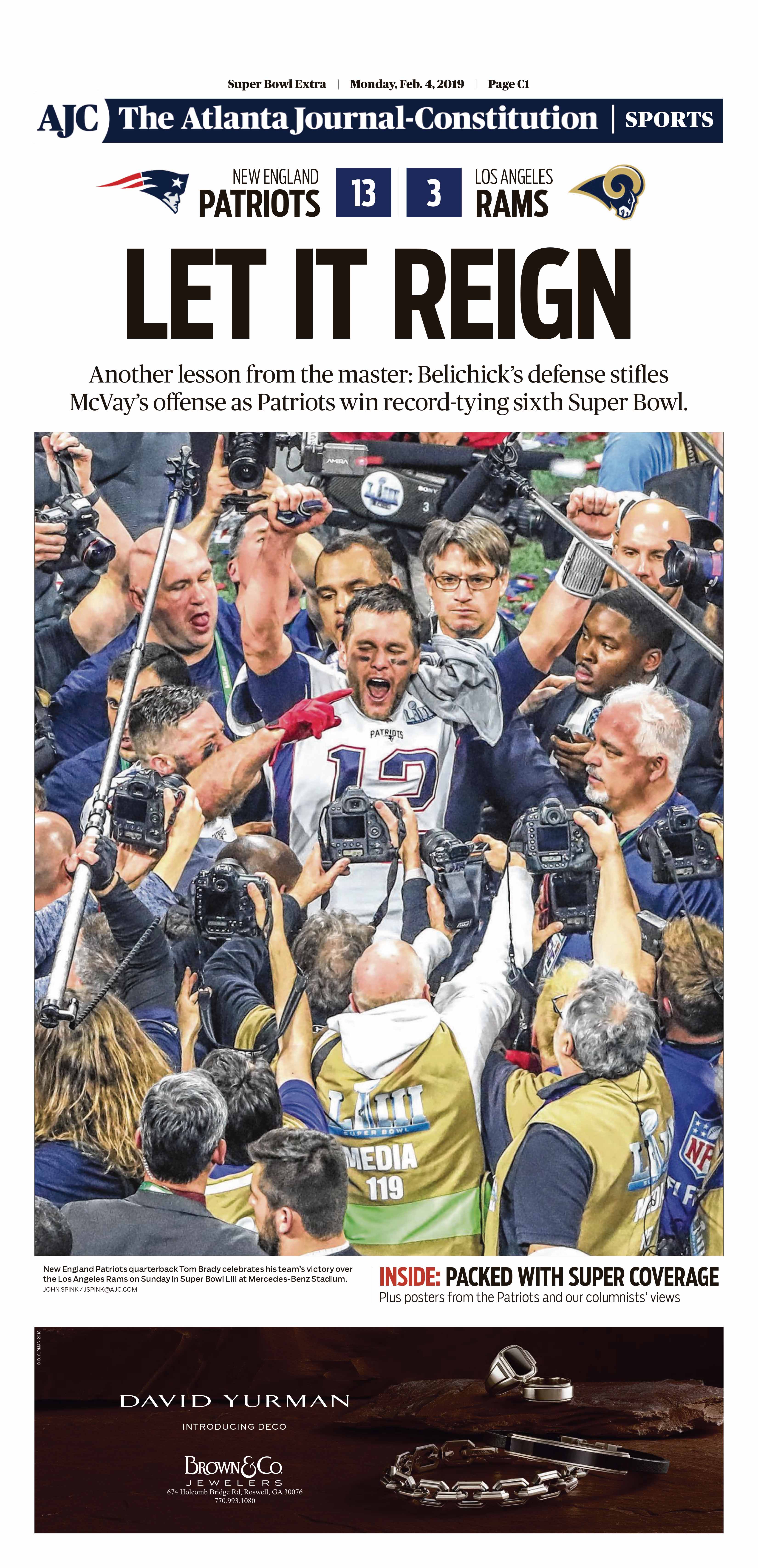 Atlanta Journal-Constitution Sports Page - Super Bowl - John Spink Copyright Photo
